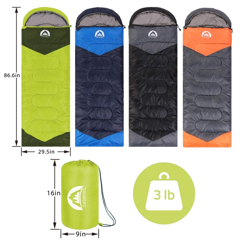 SWTMERRY Sleeping Bag 3 Seasons (Summer, Spring, Fall) Warm & Cool Weather - Lightweight,Waterproof Indoor & Outdoor Use for Kids, Teens & Adults for Camping Hiking, Backpacking and Survival (Green) - Image 2